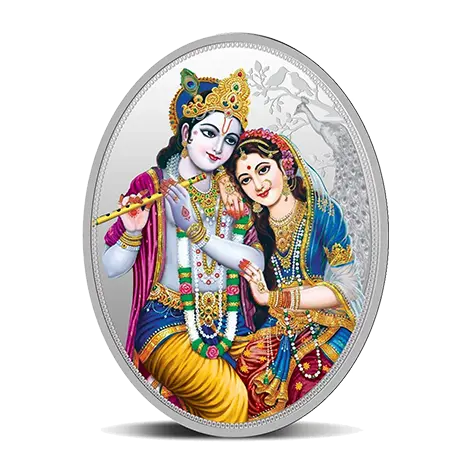 Radha and Lord Krishna (999.9) 31.10 gm Silver Oval Coin