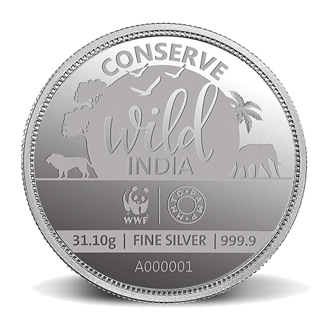 WWF India Bengal Tiger 999.9 Purity 31.1 gm Silver Coin